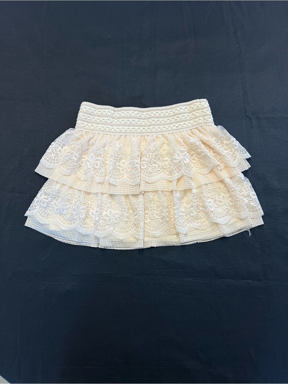 Anthropologie RAGA ivory lace layered ruffled mini skirt size M NWT